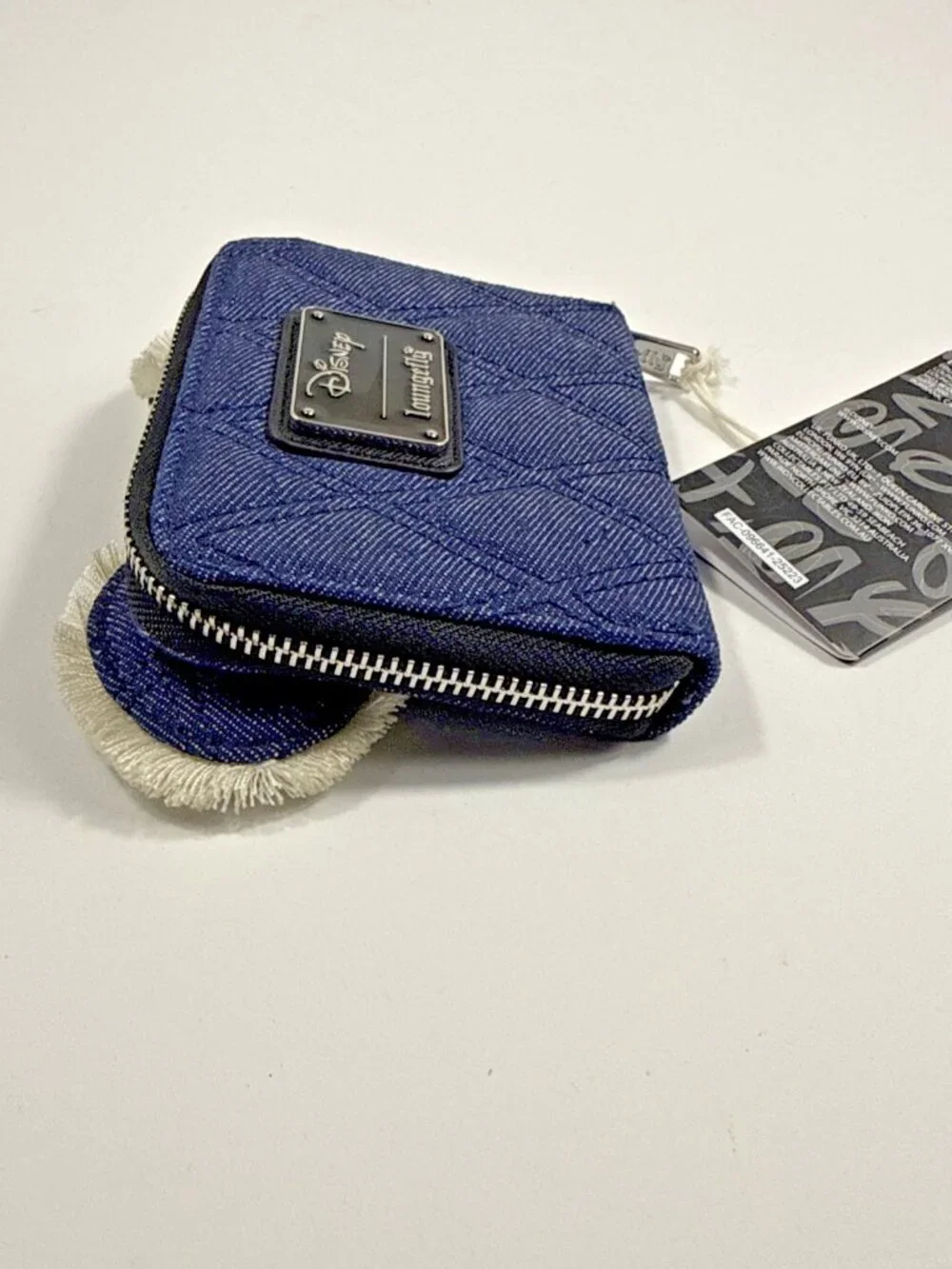 Loungefly Disney Minnie Mouse Quilted Denim Mini Zip Wallet Blue/Black NWT